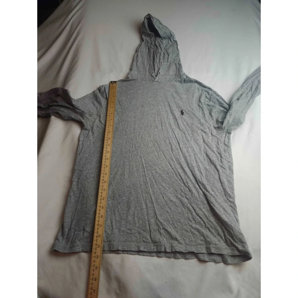 Polo Ralph Lauren Hoodie Mens Medium Gray Long Sleeve Jersey Knit Pullover Pony